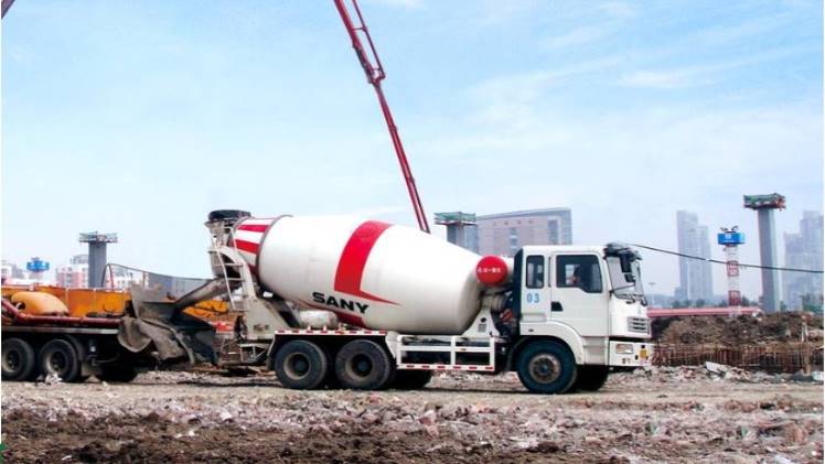Cement truck mixer on site